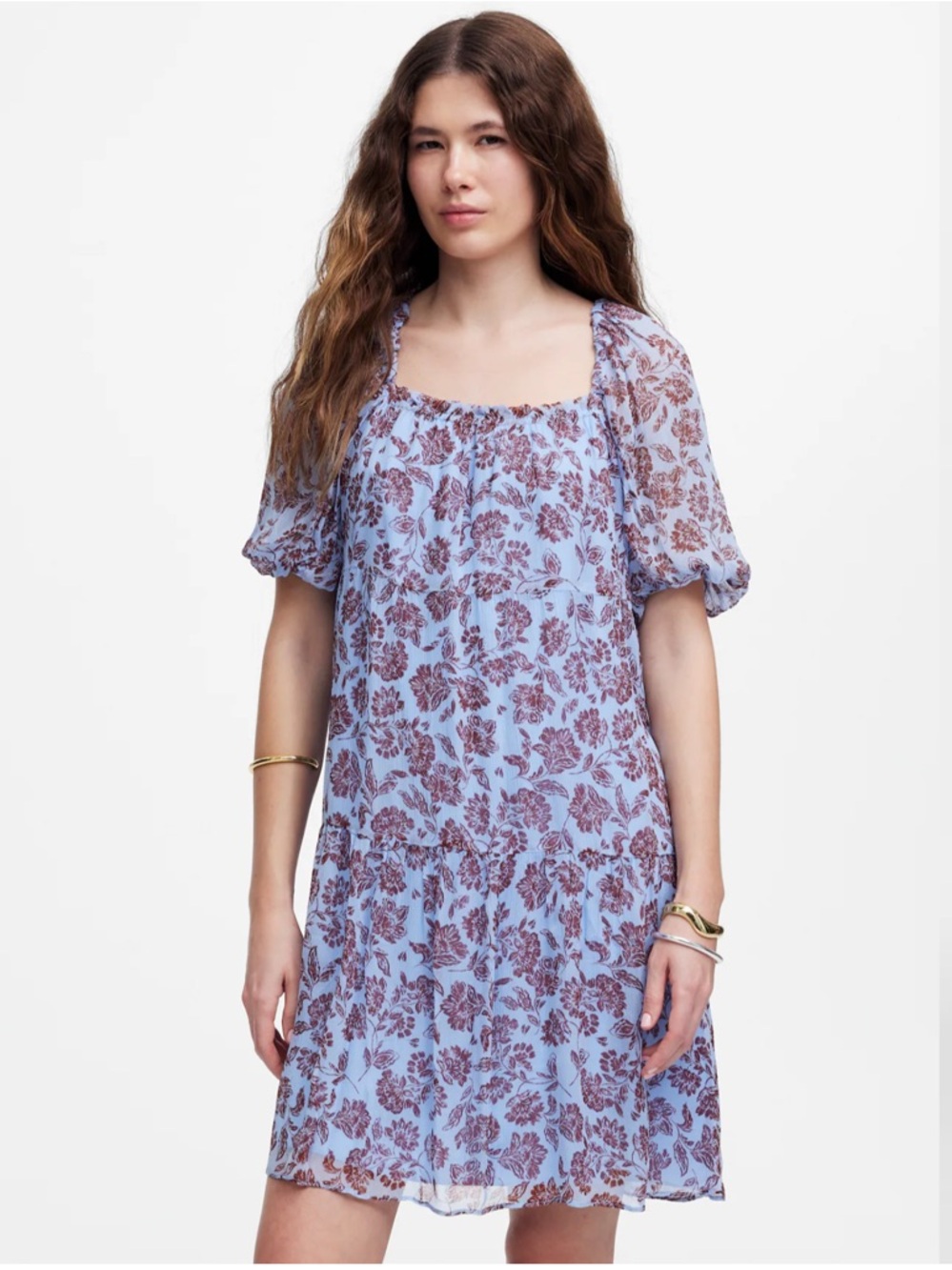Madewell Puff-Sleeve Mini Dress in Saylor Floral Light Pool SZ 10 NWT RT $188